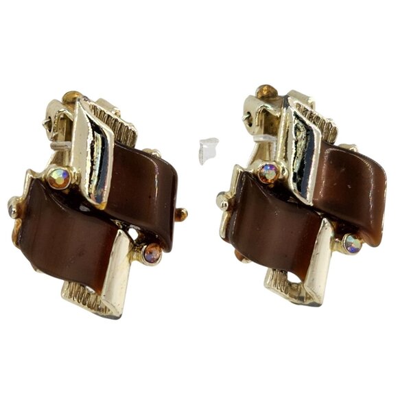 Vintage 1950s Root Beer Brown Rhinestone Necklace Bracelet Earrings Set - Picture 5 of 7